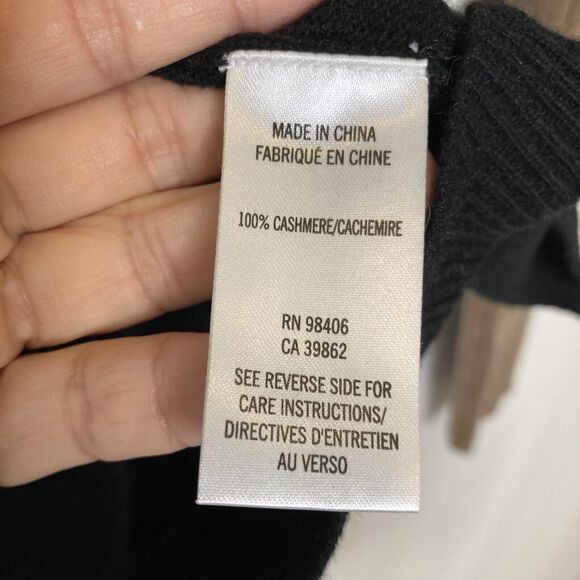 Theory 100% Cashmere Black Bodice Camel Sleeves V-Neck Sweater Size P /TP Soft - Picture 10 of 11